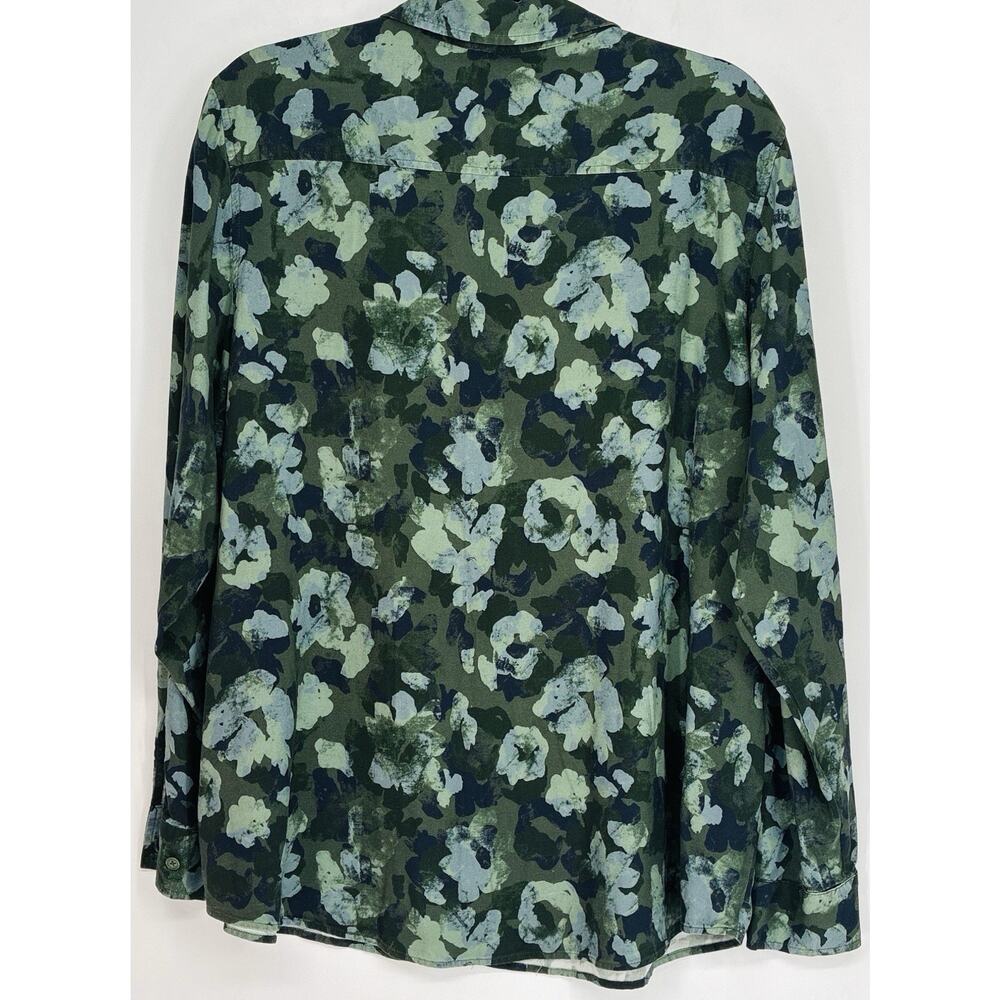 Orvis 100% Silk Floral Button Front Blouse Women’s XL Olive Green Watercolor - Picture 5 of 6